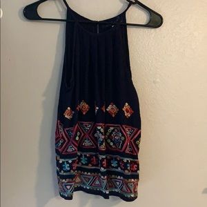 Blue Embroidered Tank Top